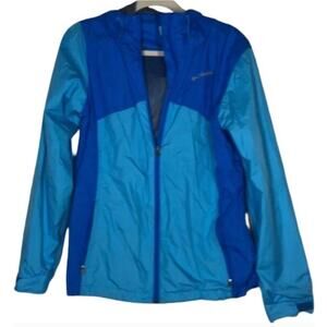 Columbia Omni-Shield Rain Jacket Colorblock Hooded Full Zip Windbreaker Blue L